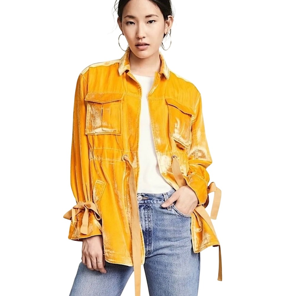 Cinq à Sept Mathieu Velvet Utility Jacket‎ Sunflower Yellow Drawstring Small